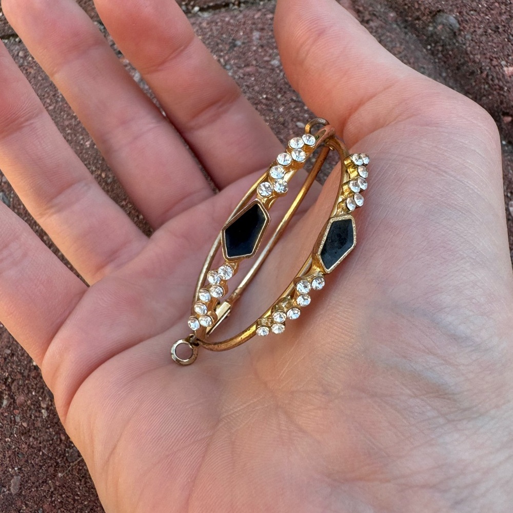 Vintage Style Gold Black And Diamond Hoop Earrings